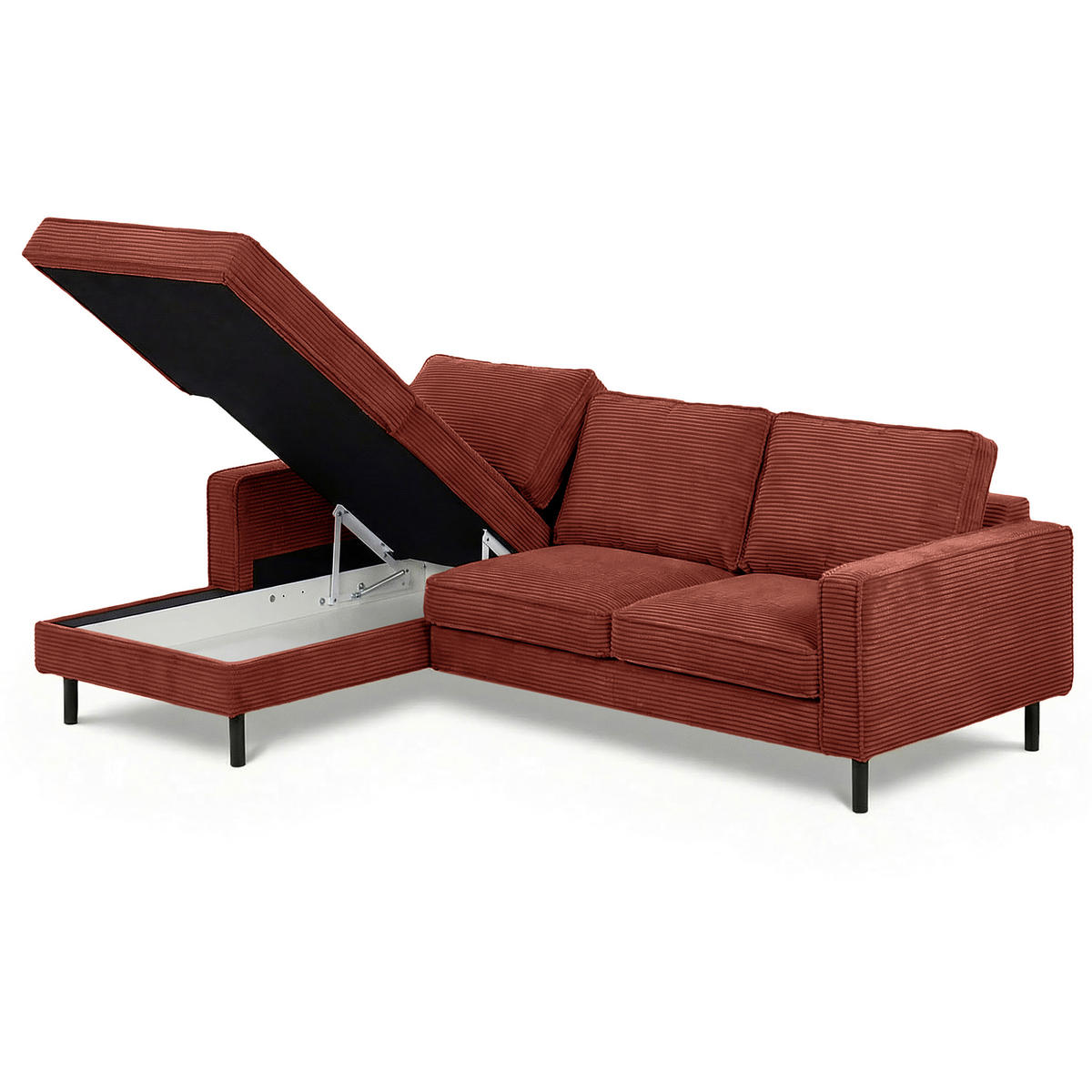 ECKSOFA Cord Rot  - Rot/Schwarz, Design, Textil/Metall (166/238cm) - Livetastic