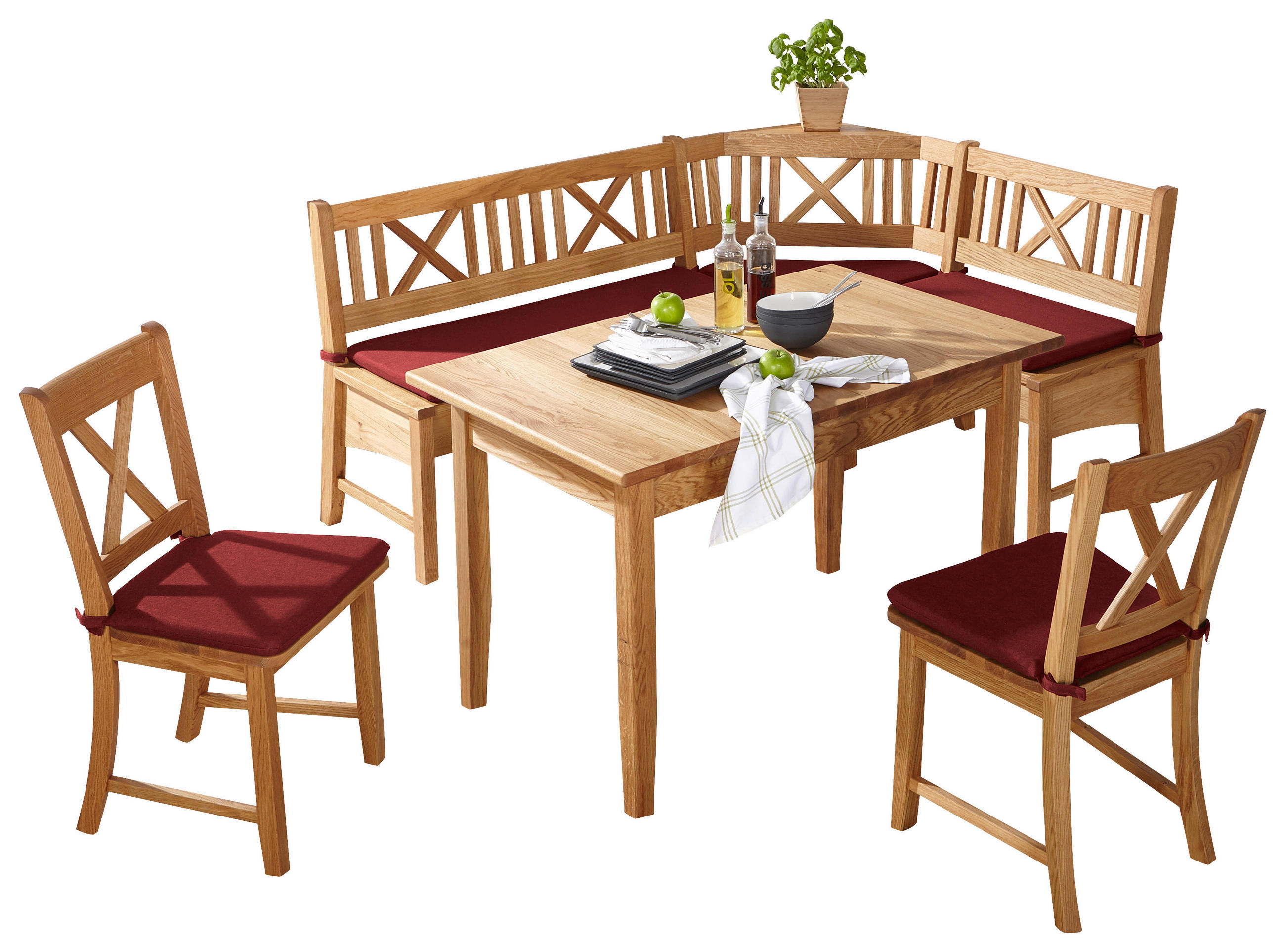 ECKBANKGRUPPE in Holz, Textil Rot, Wildeiche  - Wildeiche/Rot, ROMANTIK / LANDHAUS, Holz/Textil (179/137cm) - Venda