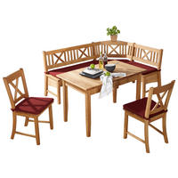 ECKBANKGRUPPE in Holz, Textil Rot, Wildeiche  - Wildeiche/Rot, Romantik / Landhaus, Holz/Textil (179/137cm) - Venda