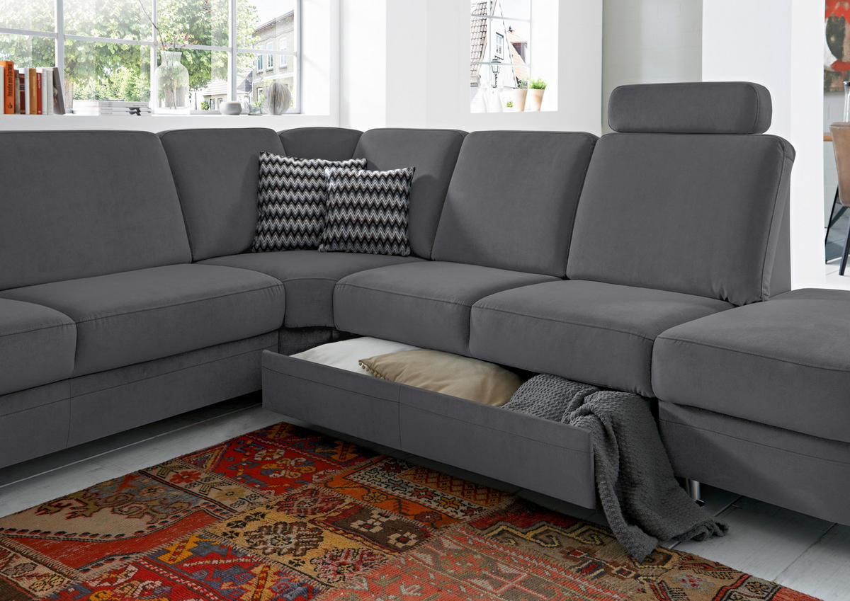 ECKSOFA in Flachgewebe Grau  - Alufarben/Grau, Konventionell, Textil/Metall (269/287cm) - Beldomo System
