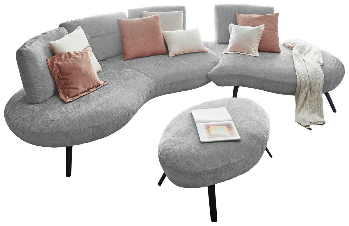 BIGSOFA Flachgewebe Hellgrau  - Hellgrau/Schwarz, Design, Textil/Metall (456/93/138cm) - Moderano