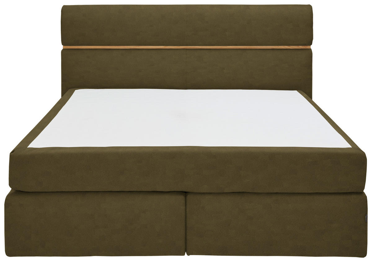 BOXSPRINGBETT 180/200 cm  in Olivgrün, Eichefarben  - Eichefarben/Schwarz, KONVENTIONELL, Holz/Kunststoff (180/200cm) - Dieter Knoll