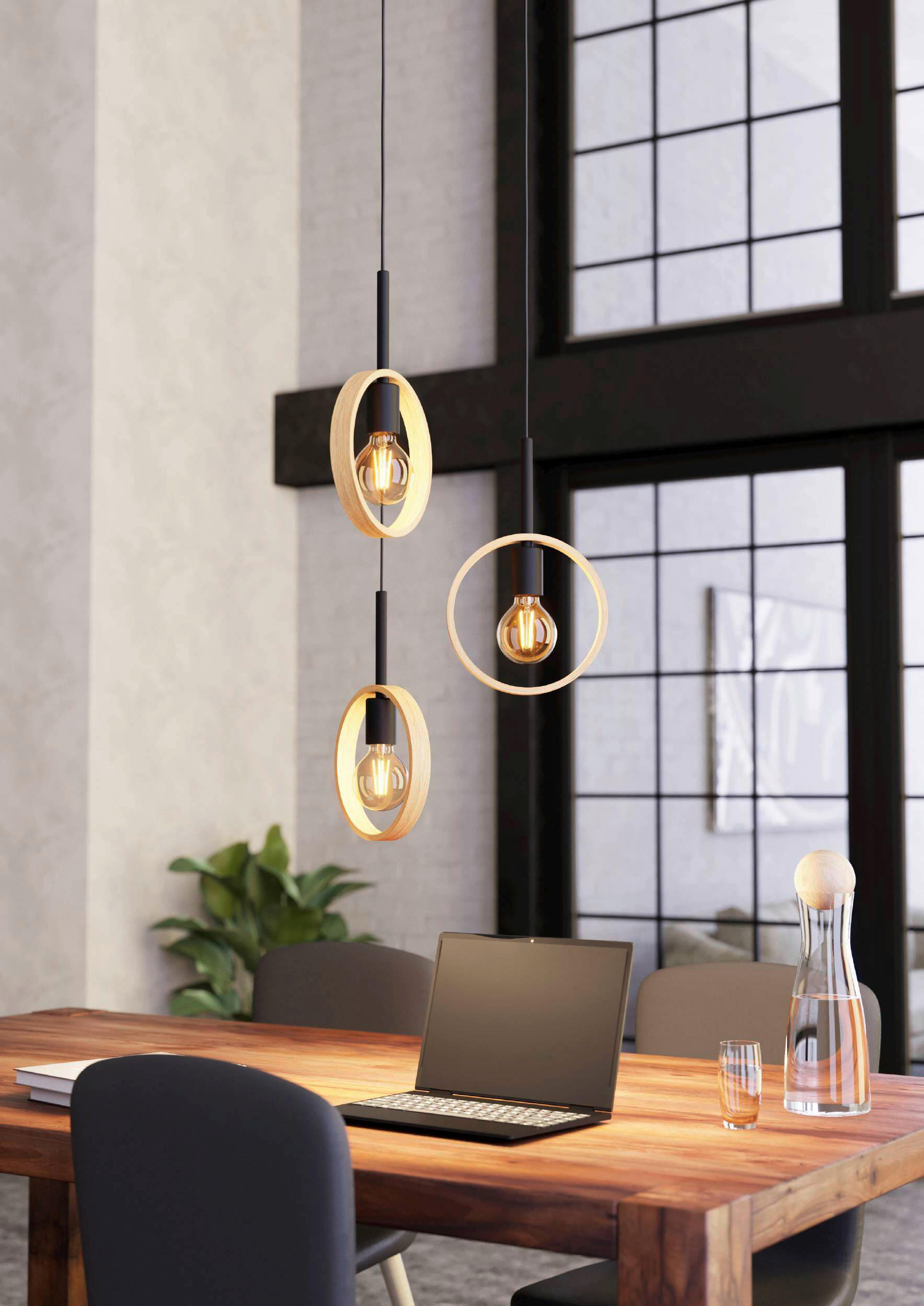 HÄNGELEUCHTE Ipsden 30/130 cm   - Schwarz/Braun, Design, Holz/Metall (30/130cm) - Eglo