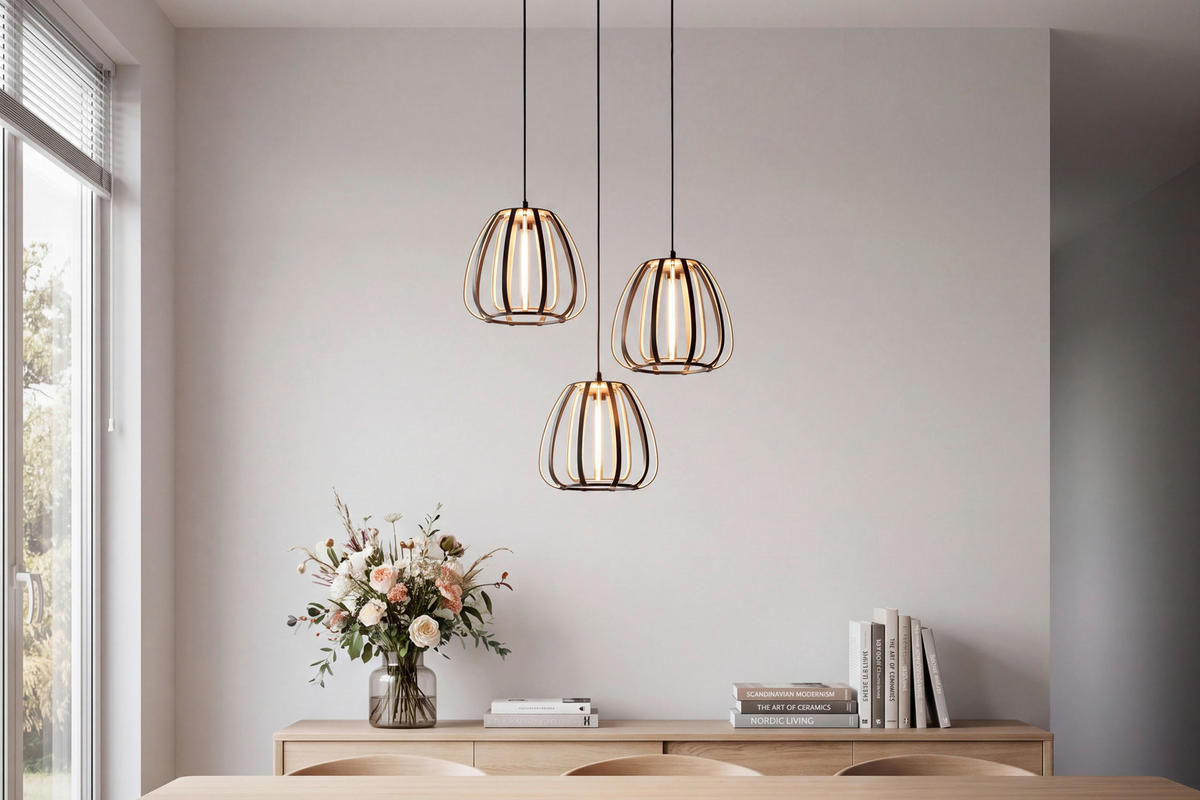 LED-HÄNGELEUCHTE Ontario 49/23/150 cm   - Goldfarben/Schwarz, Design, Kunststoff/Metall (49/23/150cm) - Novel