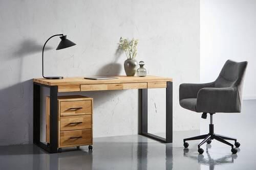 SCHREIBTISCH 150/65/76 cm  in Eichefarben  - Eichefarben/Schwarz, MODERN, Holz/Metall (150/65/76cm) - Linea Natura