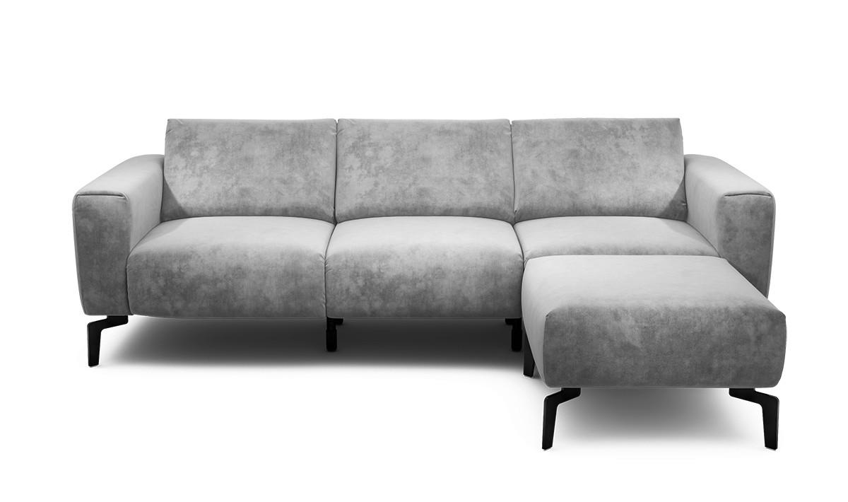 Dreisitzer inkl. Hocker Samt Hellgrau  - Hellgrau/Schwarz, Design, Textil/Metall (250/86/86-94cm) - SENSOO