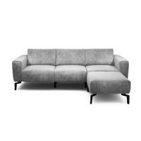 Dreisitzer inkl. Hocker Samt Hellgrau  - Hellgrau/Schwarz, Design, Textil/Metall (250/86/86-94cm) - SENSOO