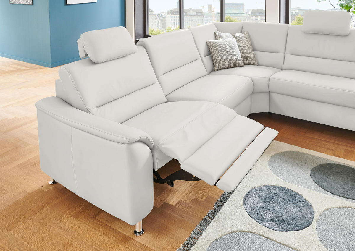 ECKSOFA in Echtleder Weiss  - Weiss/Alufarben, Konventionell, Leder/Metall (290/249cm) - Beldomo Premium