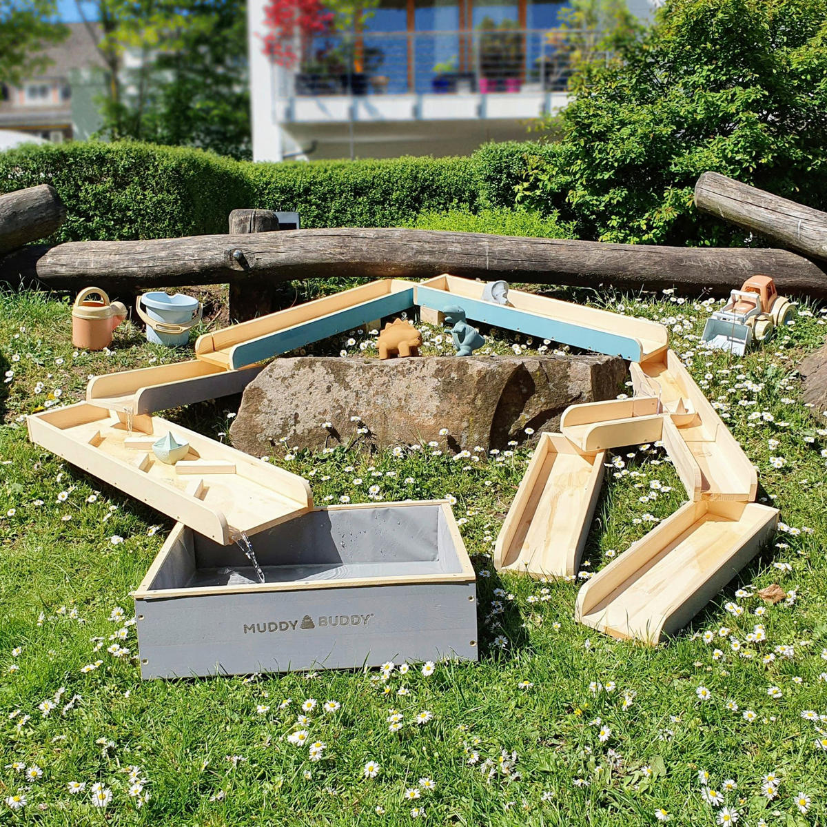 WASSERBAHN Petrol, Naturfarben, Grau  - Petrol/Naturfarben, Basics, Holz - MUDDY BUDDY