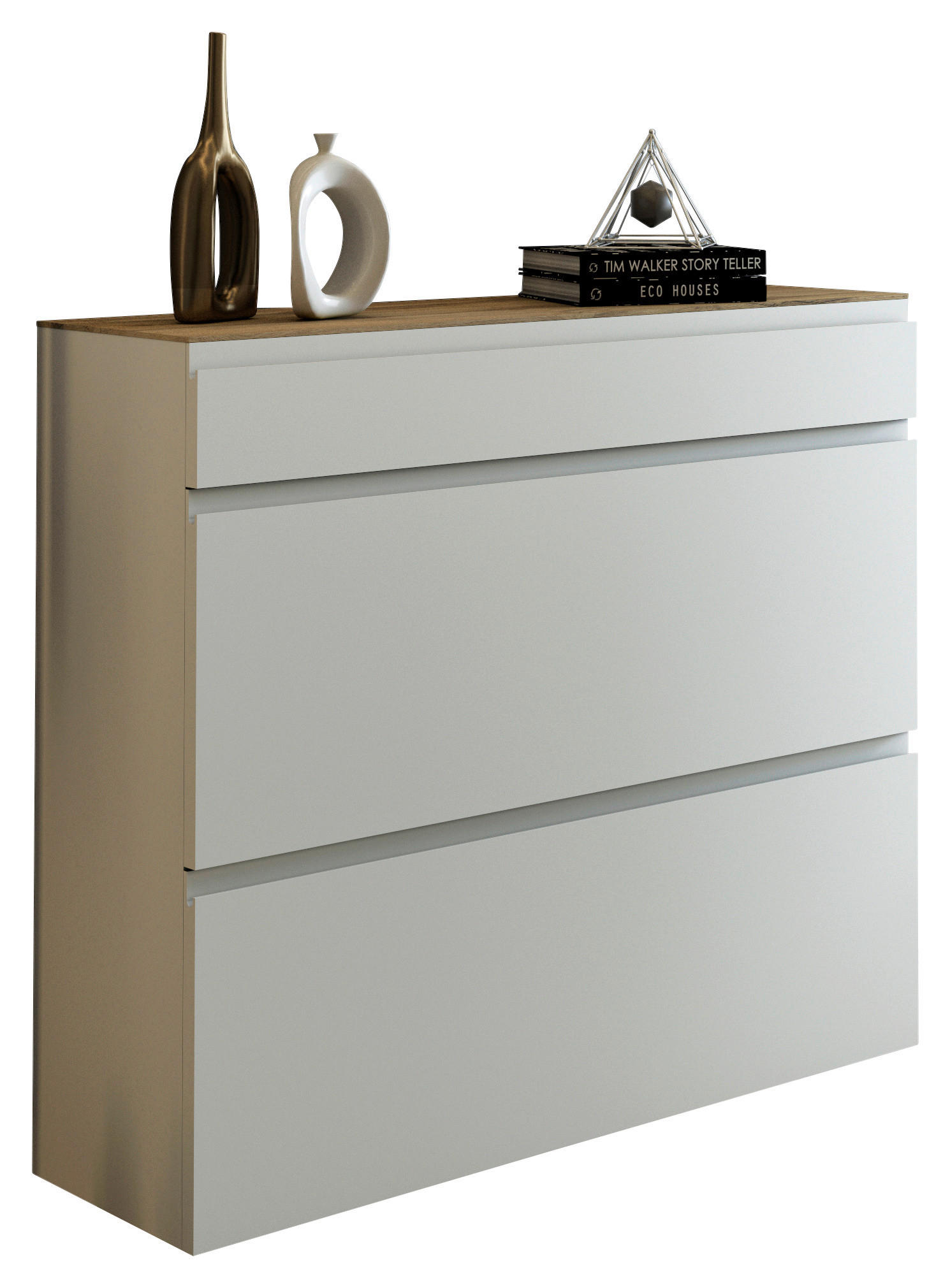 Moderano Schuhkipper Gardasee Weiß, Eiche 110x97x33 cm