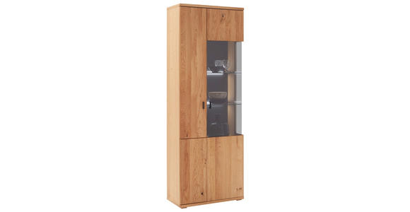 VITRINE  in furniert, massiv Wildeiche Wildeiche - Wildeiche/Anthrazit, Natur, Glas/Holz (75/209/37cm) - Linea Natura