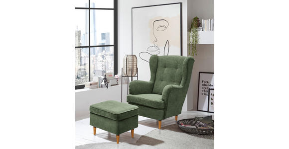 HOCKER in Textil Olivgrün, Eiche Wotan - Eiche Wotan/Olivgrün, Basics, Holz/Textil (63/43/42cm) - Carryhome