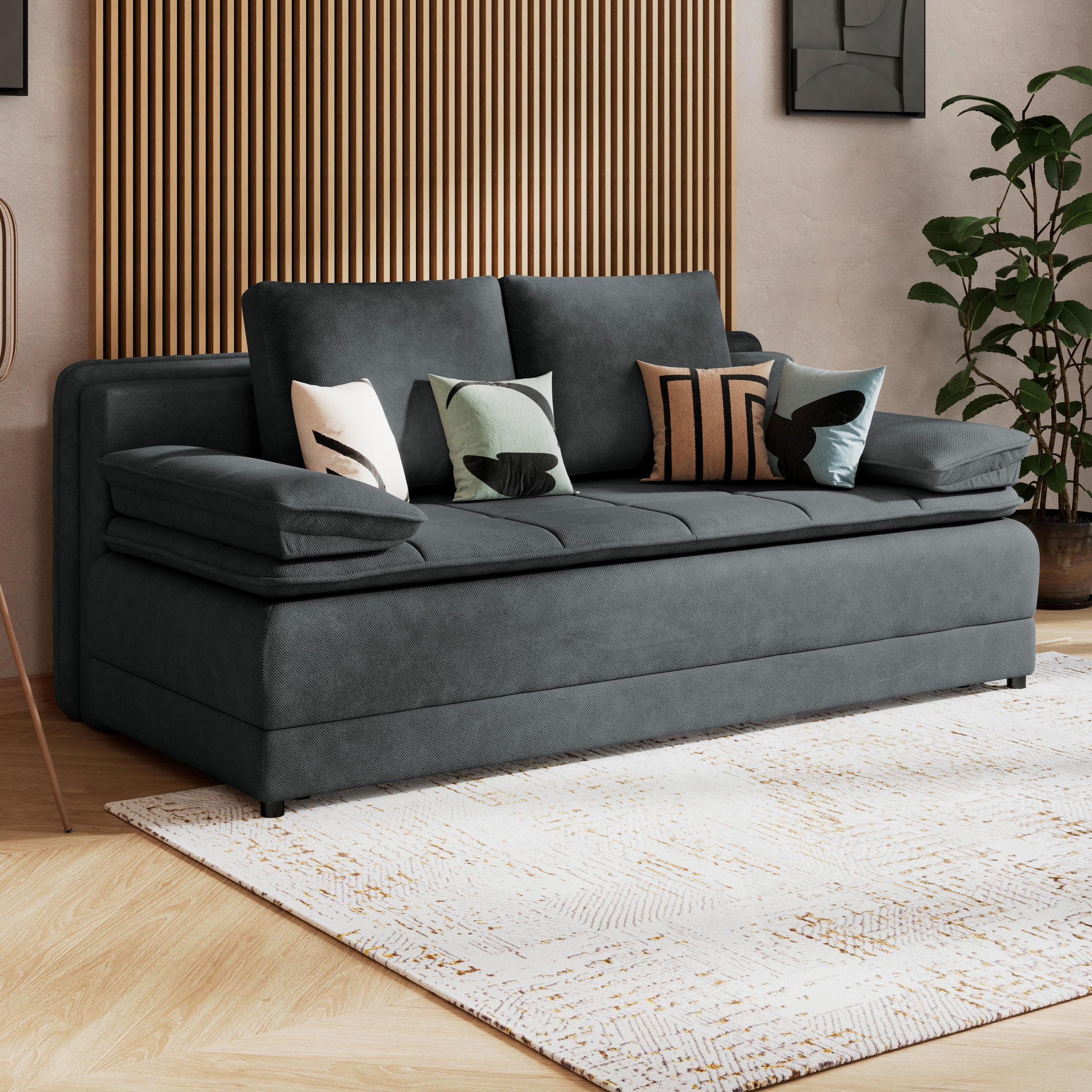 SCHLAFSOFA in Webstoff Graphitfarben  - Schwarz/Graphitfarben, Modern, Kunststoff/Textil (202/73-92/105cm) - MID.YOU