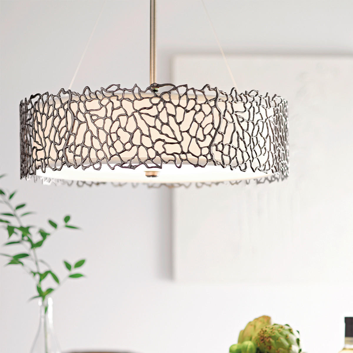 HÄNGELEUCHTE 55.9/35 cm    - Silberfarben, Design, Glas/Textil (55.9/35cm) - Elstead Lighting