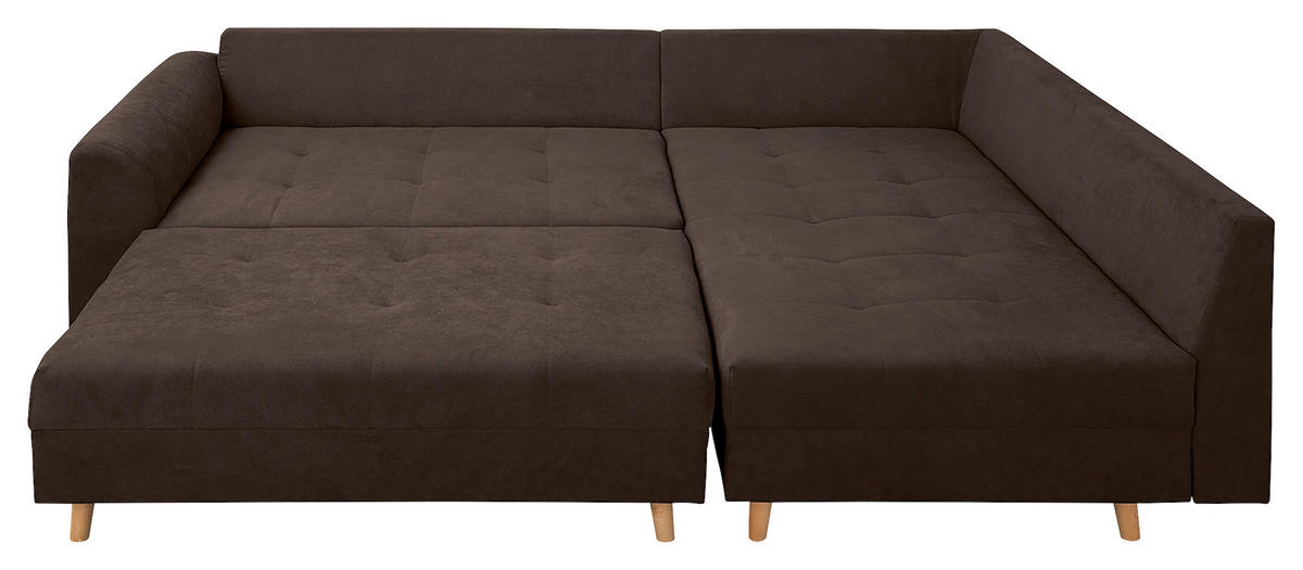 ECKSOFA inkl. Hocker Ariella Graubraun Mikrofaser  - Graubraun/Naturfarben, Design, Holz/Textil (161/231cm) - Livetastic