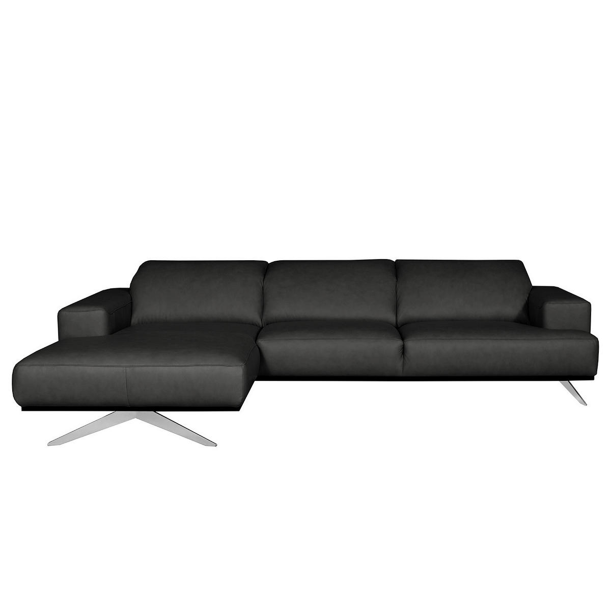 ECKSOFA  in Echtleder Schwarz  187/295 cm  - Chromfarben/Schwarz, Design, Leder/Metall (187/295cm) - Livetastic