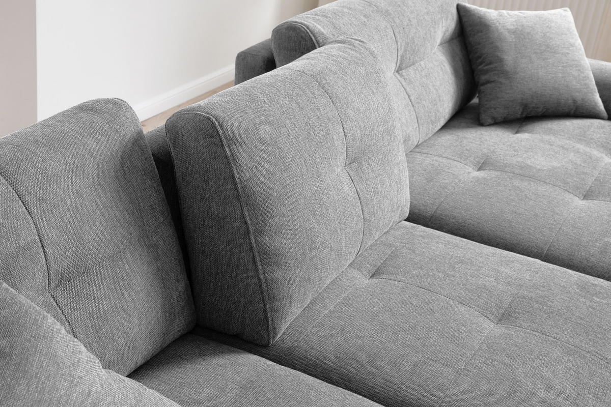 ECKSOFA in Mikrofaser Hellgrau  - Chromfarben/Hellgrau, Modern, Kunststoff/Textil (276/193cm) - Hom`in