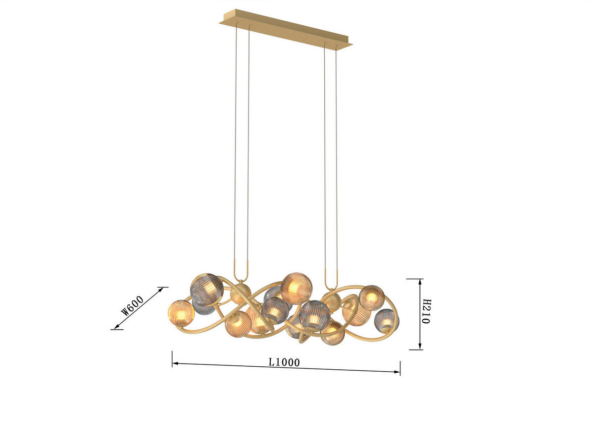 LED-HÄNGELEUCHTE Metz 60/150 cm   - Goldfarben, Design, Glas/Metall (60/150cm) - Wofi
