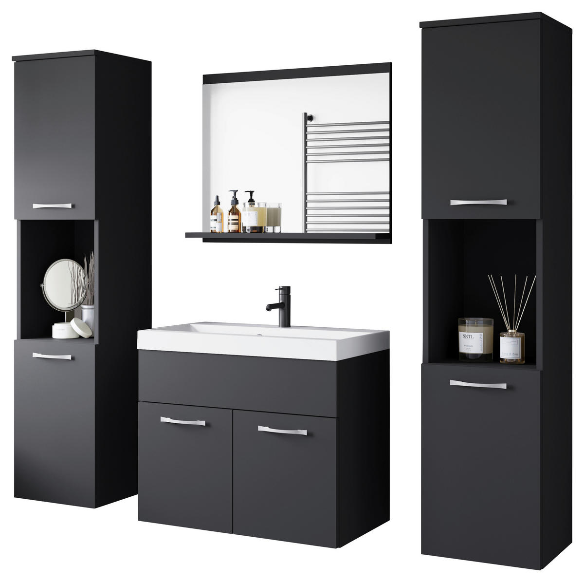 BADEZIMMER 5-teilig  in  - Graphitfarben/Schwarz, LIFESTYLE, Keramik/Holzwerkstoff (120,4/132,8/35cm) - P & B
