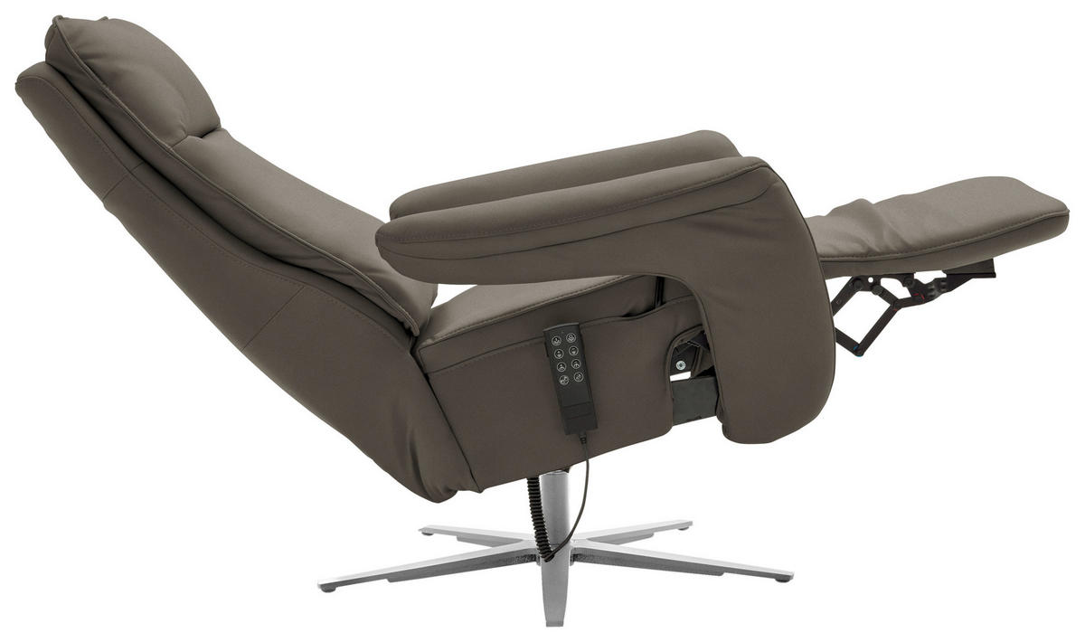 RELAXSESSEL in Leder Graubraun  - Edelstahlfarben/Graubraun, Design, Leder/Metall (79-83/116/87-176cm) - Valdera