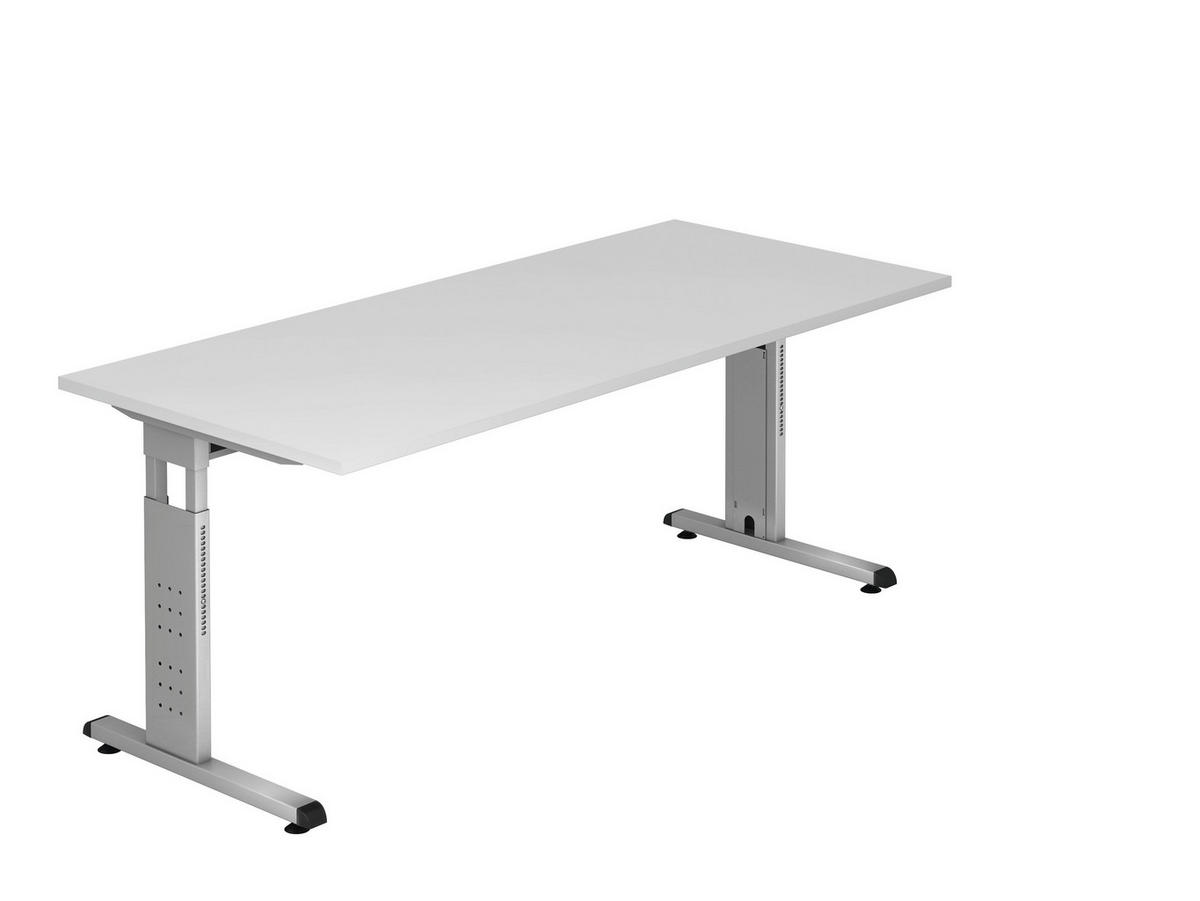 SCHREIBTISCH höhenverstellbar  - Silberfarben/Weiß, KONVENTIONELL, Holzwerkstoff/Metall (180/80/65-85cm) - Venda