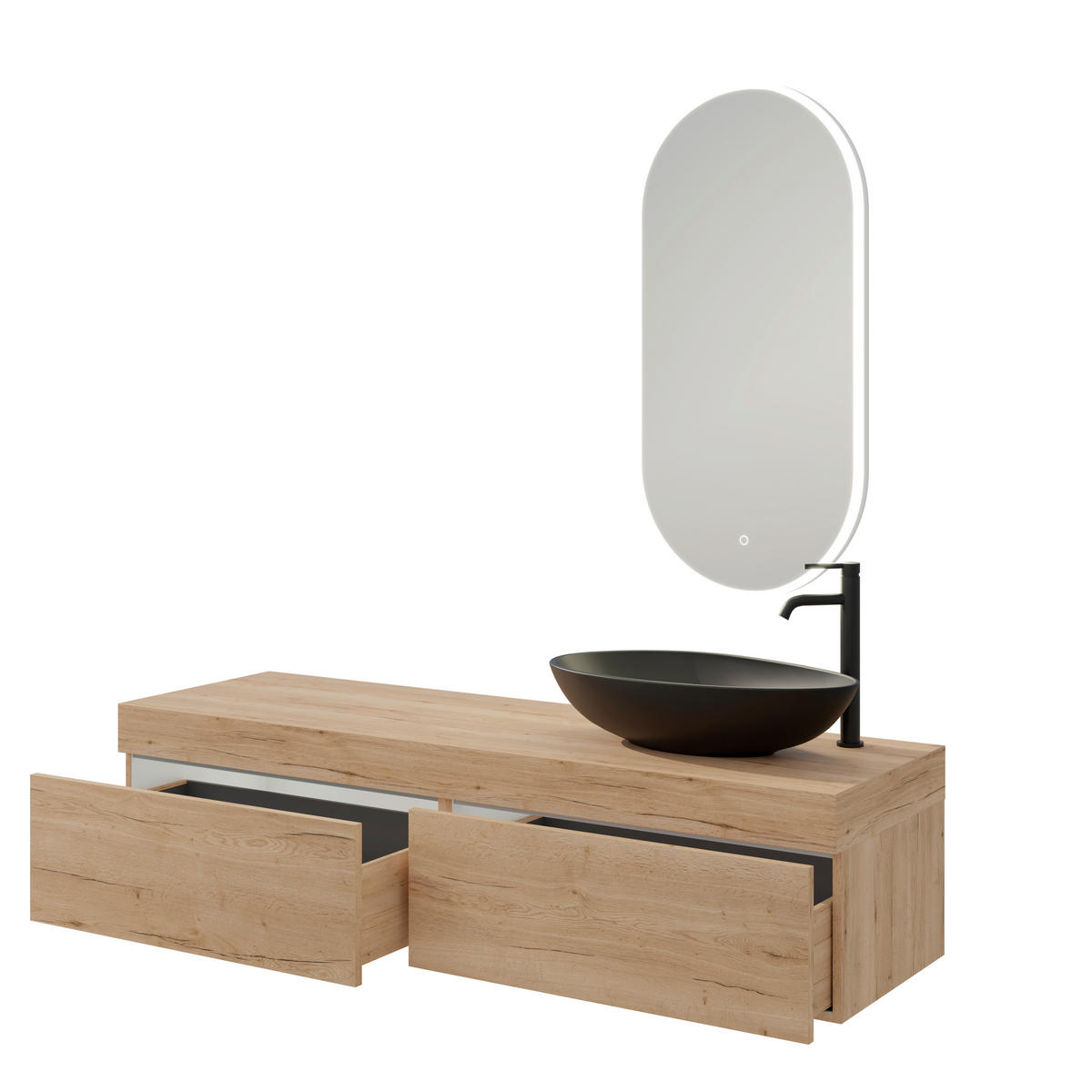 BADEZIMMER 5-teilig  in 160 cm  - Eichefarben/Schwarz, MODERN, Keramik/Holzwerkstoff (160cm) - Celina Home