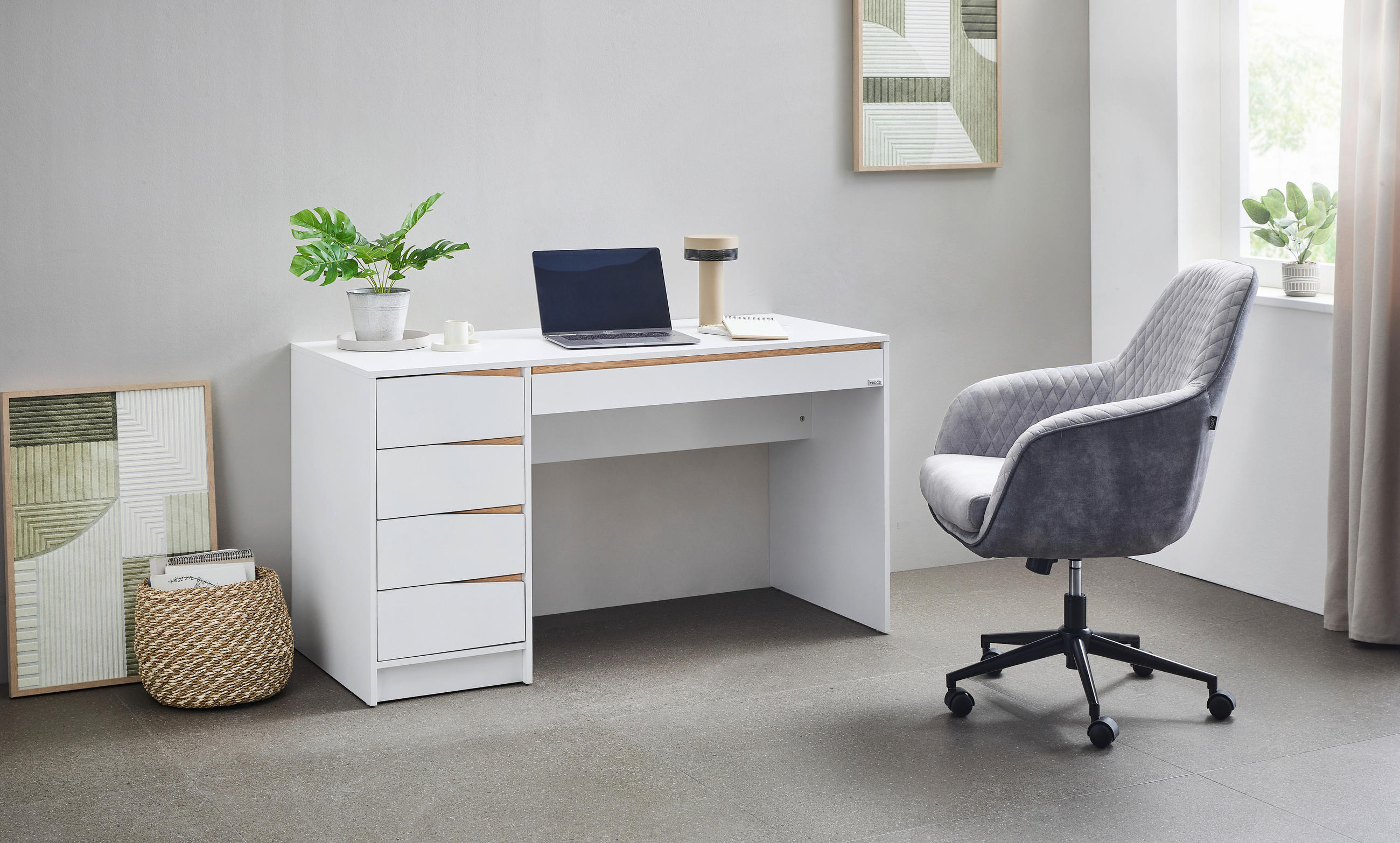 SCHREIBTISCH 140/60/76 cm  in Weiß, Eichefarben  - Eichefarben/Weiß, MODERN, Holzwerkstoff (140/60/76cm) - Venda