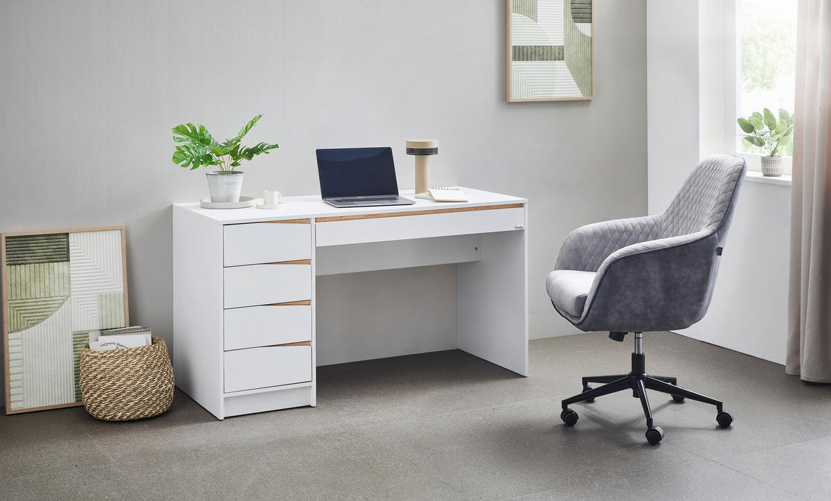 SCHREIBTISCH 140/60/76 cm  in Weiß, Eichefarben  - Eichefarben/Weiß, MODERN, Holzwerkstoff (140/60/76cm) - Venda