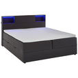 BOXSPRINGBETT 180/200 cm,  in Anthrazit, Matratze, Beleuchtung, Bettkasten, Topper, H3 = fest  - Anthrazit/Schwarz, Design, Holz/Textil (180/200cm) - Xora
