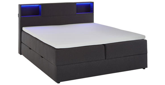 BOXSPRINGBETT 180/200 cm,  in Anthrazit, Matratze, Beleuchtung, Bettkasten, Topper, H3 = fest  - Anthrazit/Schwarz, Design, Holz/Textil (180/200cm) - Xora
