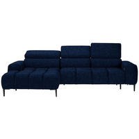 ECKSOFA in Samt, Webstoff Dunkelblau  - Schwarz/Dunkelblau, Design, Textil/Metall (177/270cm) - Welnova