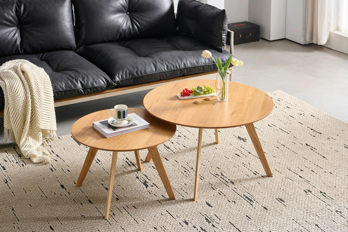 COUCHTISCHSET Eiche furniert, massiv rund Eichefarben  - Eichefarben, Design, Holz/Holzwerkstoff (80/60/80/60/45/40cm) - Carryhome