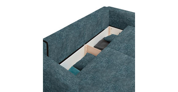 SCHLAFSOFA Velours Pastellblau Zierkissen, Rückenkissen, Bettkasten, Schlaffunktion, Rücken echt  - Pastellblau/Schwarz, Design, Kunststoff/Textil (250/92/105cm) - Carryhome