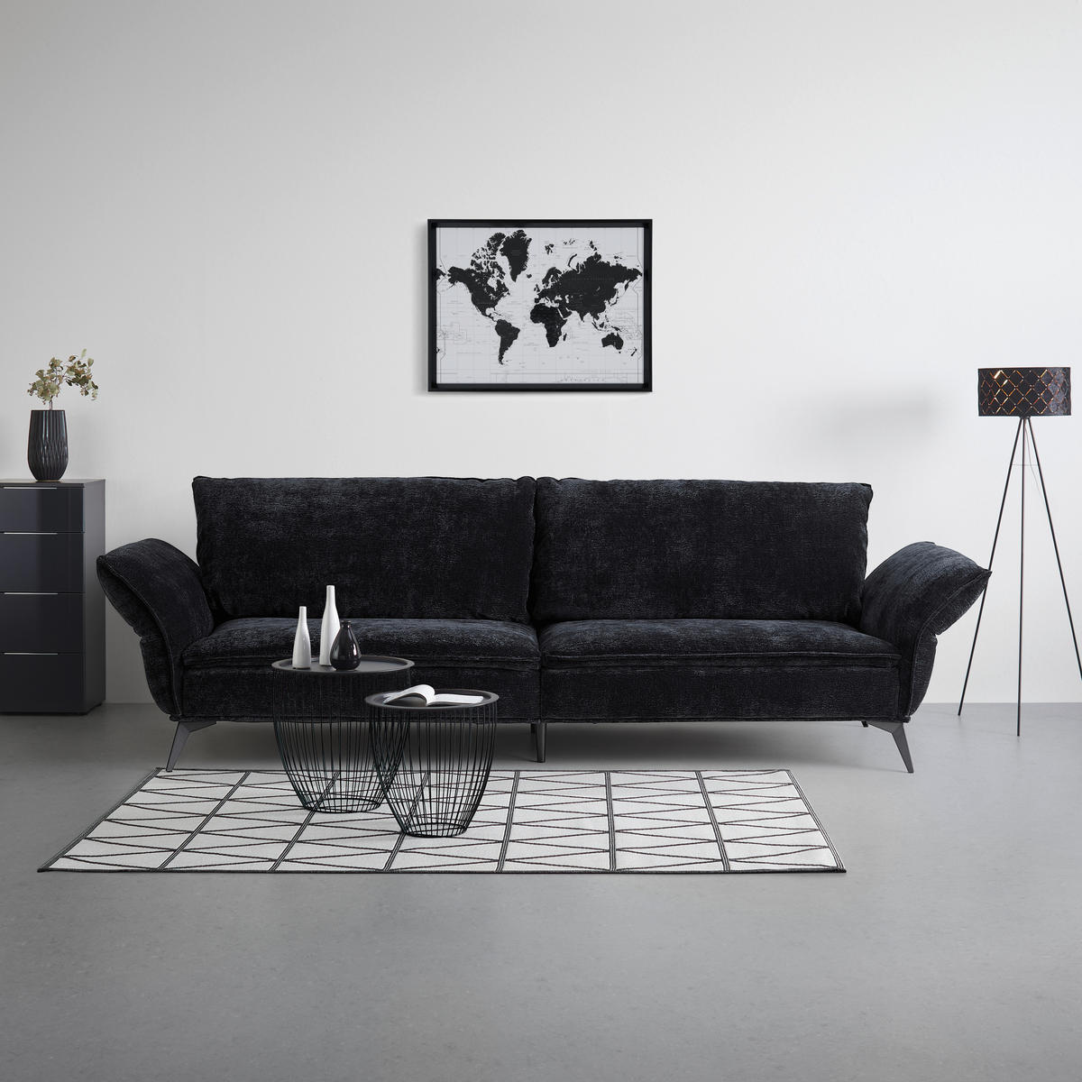 Megasofa Ottawa Svart i flatväv svart  - svart, Modern, metall/textil (272/87/107cm) - Premium Living