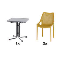 GARTENGARNITUR 3-teilig Stahl 3-teilig  - Anthrazit/Senfgelb, Basics, Kunststoff/Metall (80/81/80cm) - Siena Garden