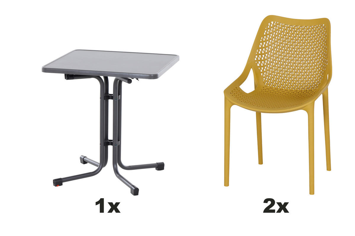 GARTENGARNITUR 3-teilig Stahl 3-teilig  - Anthrazit/Senfgelb, Basics, Kunststoff/Metall (80/81/80cm) - Siena Garden