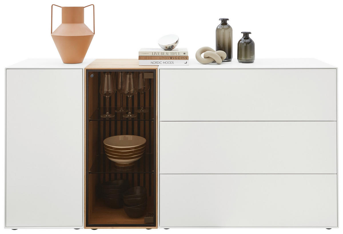 SIDEBOARD Weiß, Eichefarben  184/90/44 cm  - Eichefarben/Anthrazit, Design, Glas/Holz (184/90/44cm) - Johann Jakob