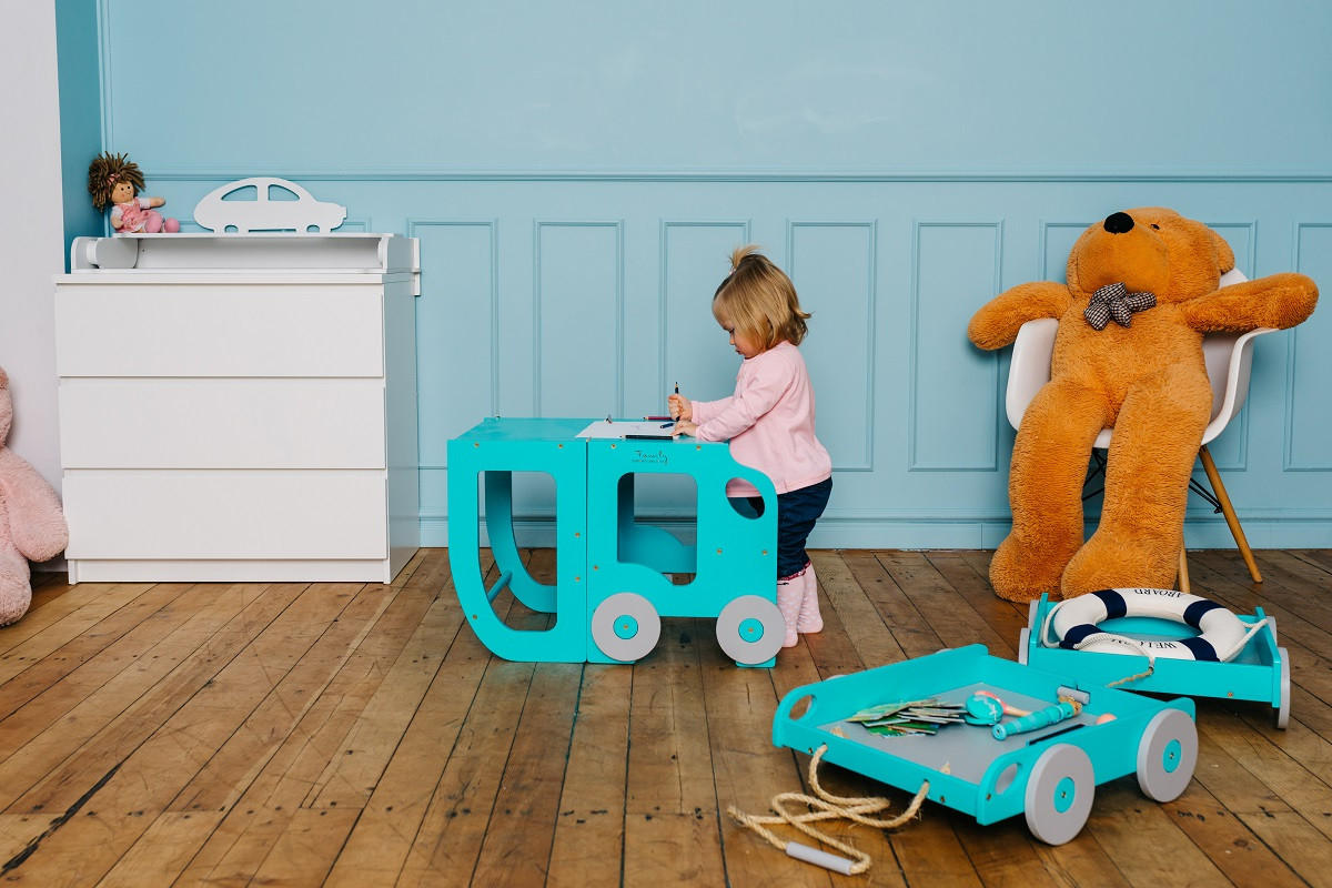 KOMBIHOCHSTUHL  - Blau, Basics, Holz (38/90/40cm)