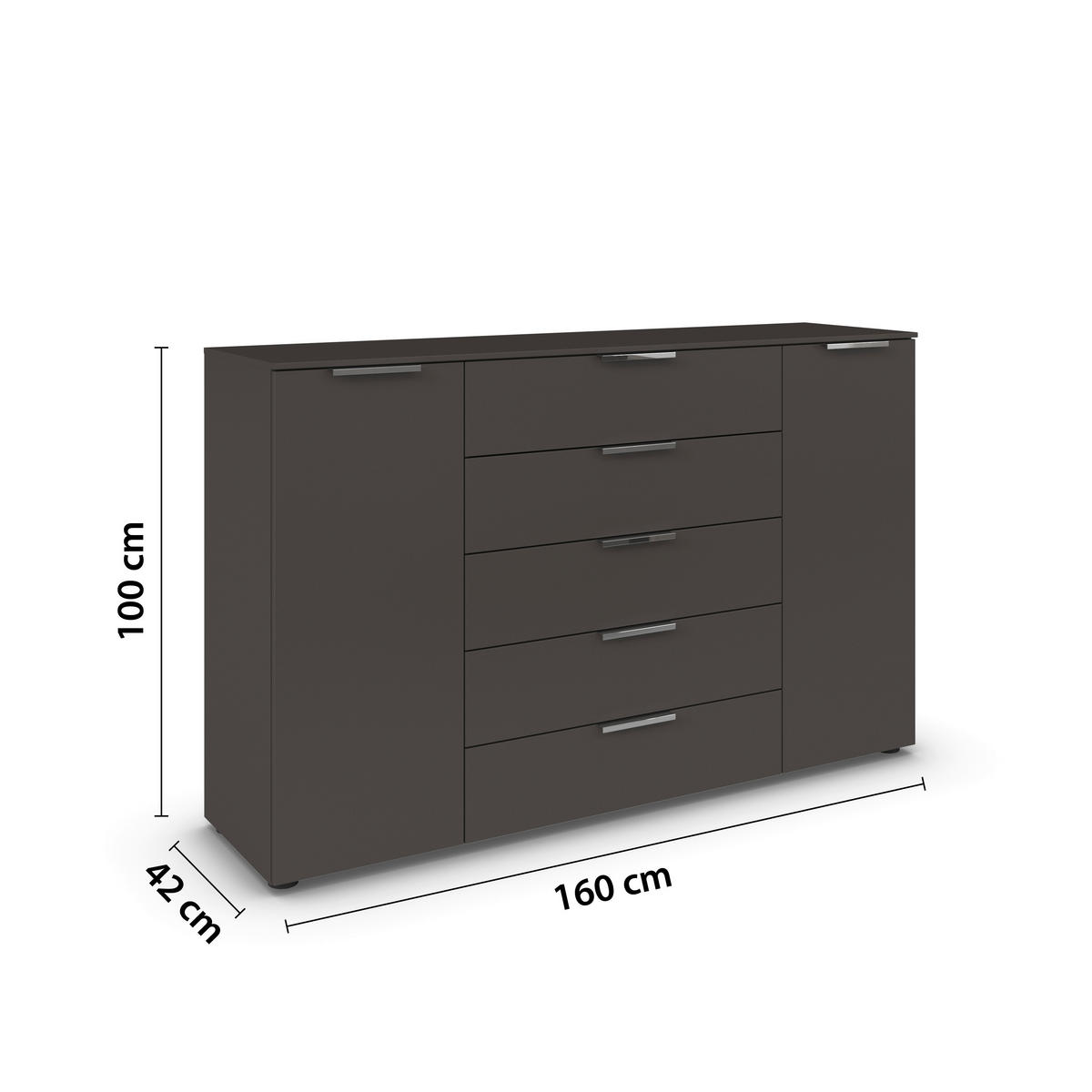 KOMMODE  in 160/100/42 cm  - Chromfarben/Graphitfarben, MODERN, Holzwerkstoff/Kunststoff (160/100/42cm) - Rauch Möbel