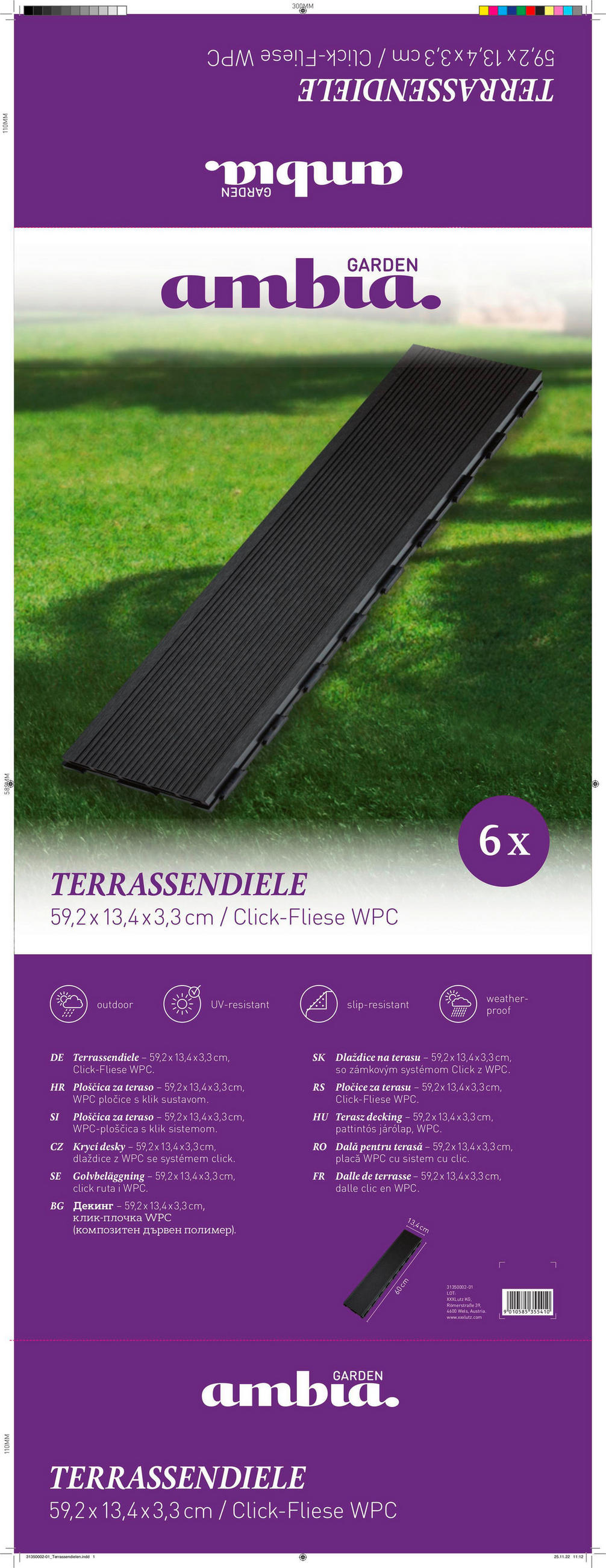 TERRASSENDIELE Schwarz 8 Stück  - Schwarz, Basics, Kunststoff (59,2/13,4/3,3cm) - Ambia Garden