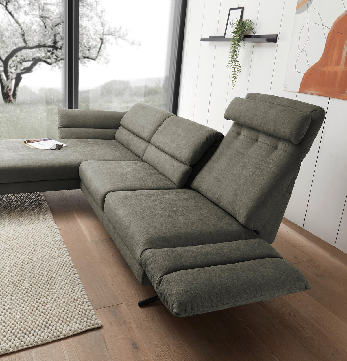 ECKSOFA in Flachgewebe Grün  - Schwarz/Grün, Design, Textil/Metall (176-217/279-327cm) - Dieter Knoll
