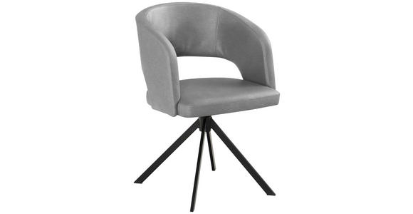 ARMLEHNSTUHL  Stoffauswahl, Sitzfläche 360° drehbar, inklusive Armlehnen, automatische Rückholfunktion Lederlook (vegan)  - Hellgrau/Schwarz, KONVENTIONELL, Textil/Metall (56/84/59cm) - Moderano