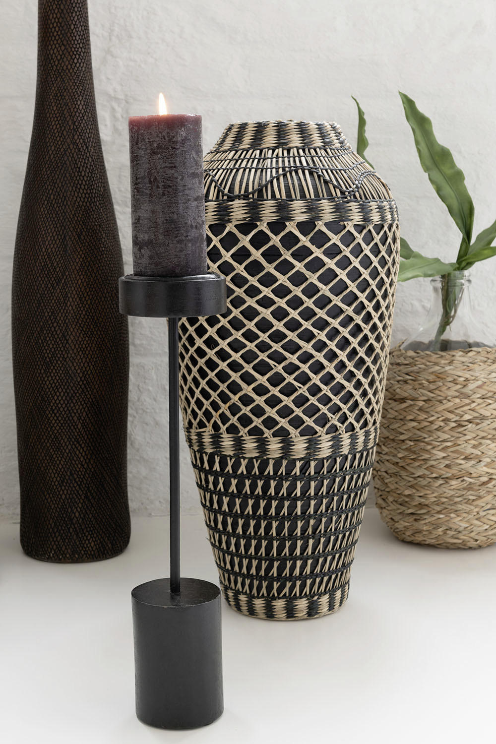 KERZENHALTER - Schwarz, Basics, Holz/Metall (9/9/53cm)