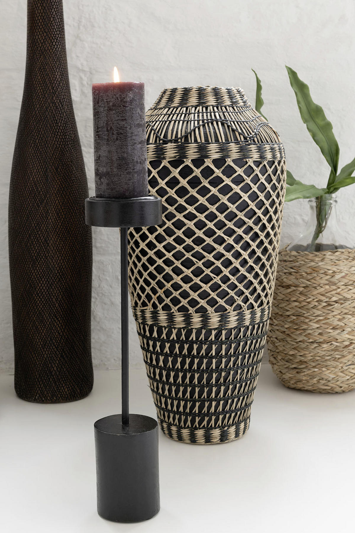 KERZENHALTER - Schwarz, Basics, Holz/Metall (9/9/53cm)