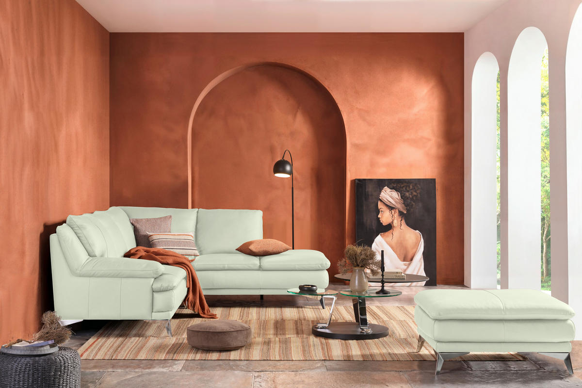 ECKSOFA Weiß Echtleder  - Chromfarben/Weiß, Design, Leder/Metall (242/224cm) - Novel