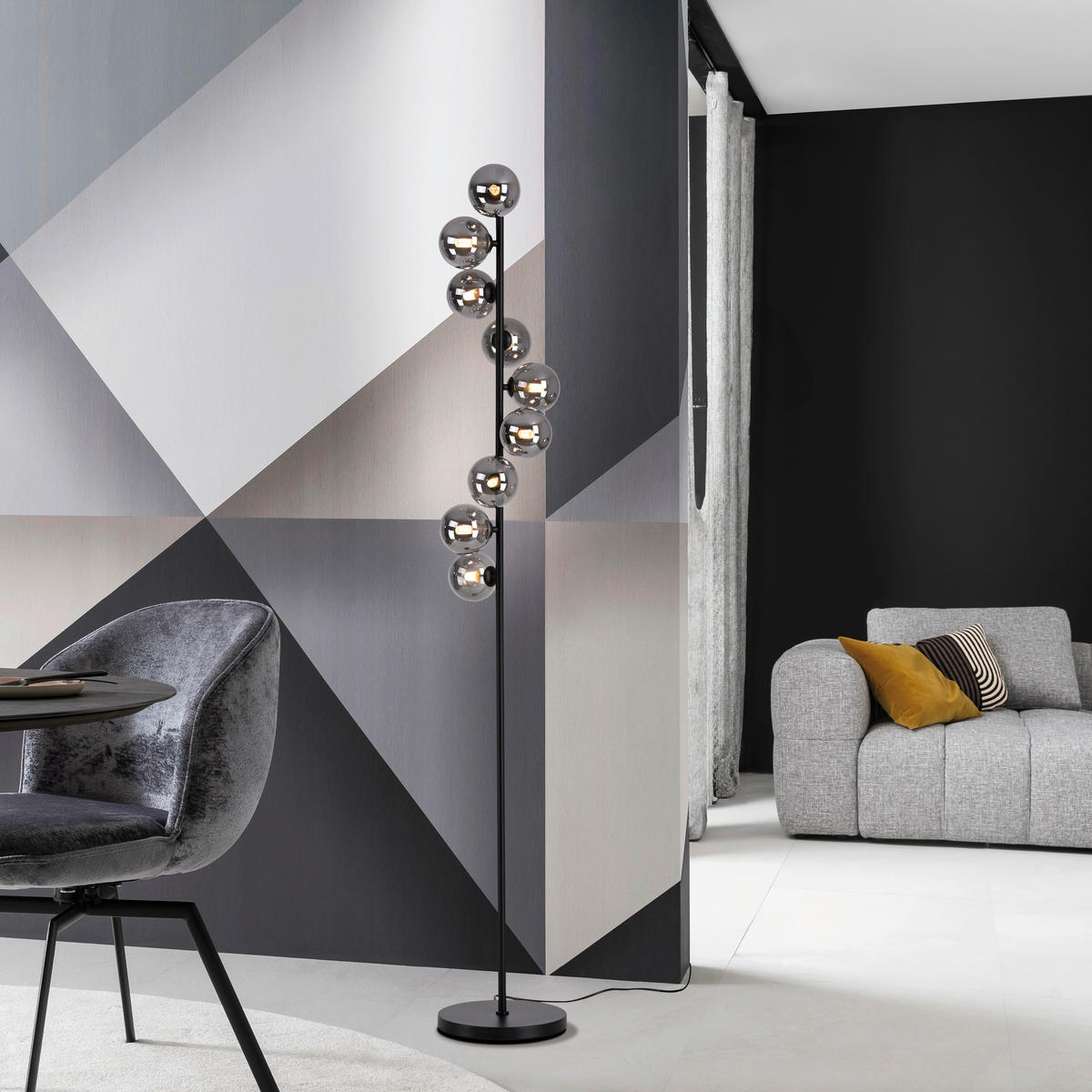 LED-STEHLEUCHTE SW DUBAI 25/25/164 cm   - Schwarz, Design, Glas/Kunststoff (25/25/164cm) - Schöner Wohnen