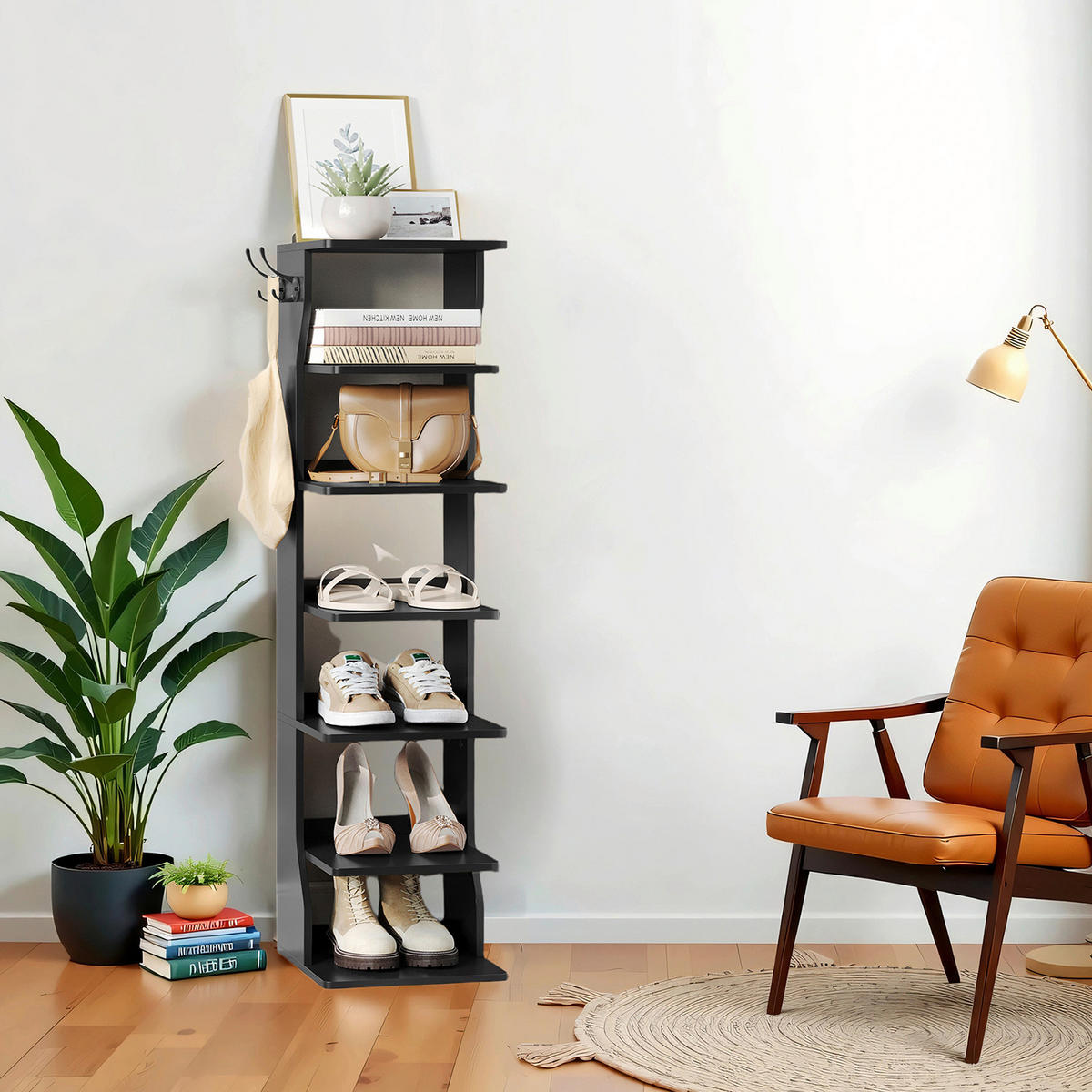 REGÁL NA BOTY, černá, 26,4/110,4/30 cm - černá, Moderní, kov/kompozitní dřevo (26,4/110,4/30cm) - MID.YOU