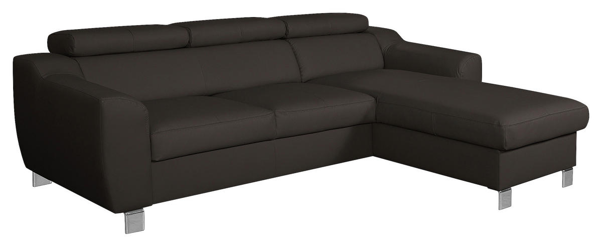 ECKSOFA Dunkelbraun Echtleder Lederlook  - Chromfarben/Dunkelbraun, Design, Leder/Textil (242/176cm) - Livetastic