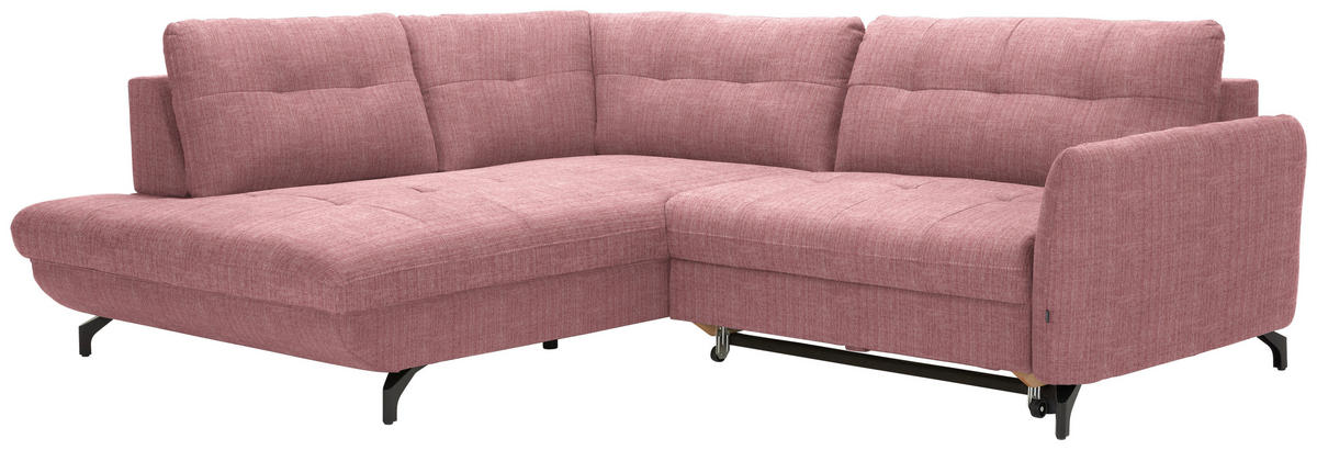ECKSOFA in Flachgewebe, Leinenoptik Rosa  - Schwarz/Rosa, Design, Textil/Metall (208/247cm) - Xora
