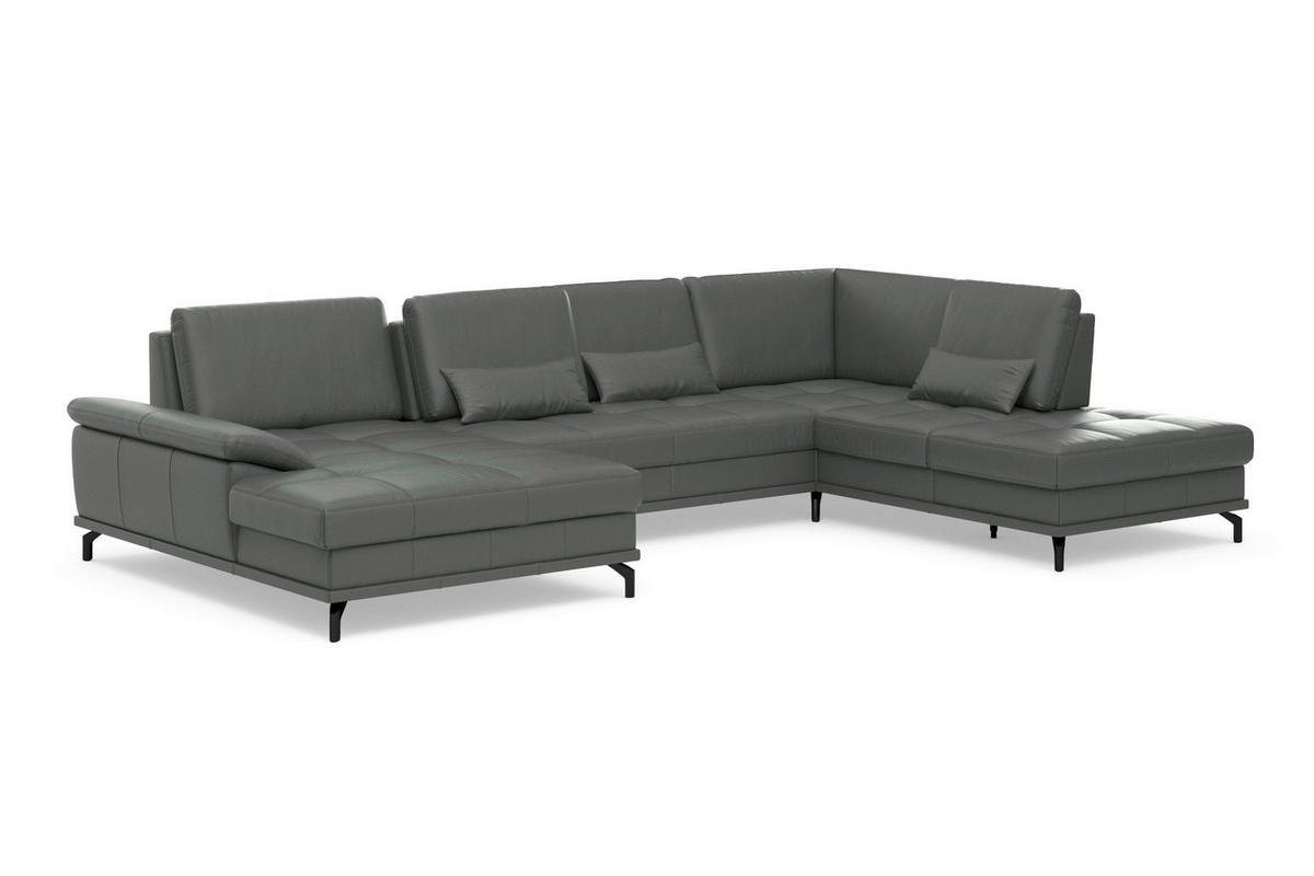 WOHNLANDSCHAFT COSTELLO E Anthrazit Echtleder  - Anthrazit/Schwarz, Basics, Leder/Metall (176/363/223cm) - Sit & More